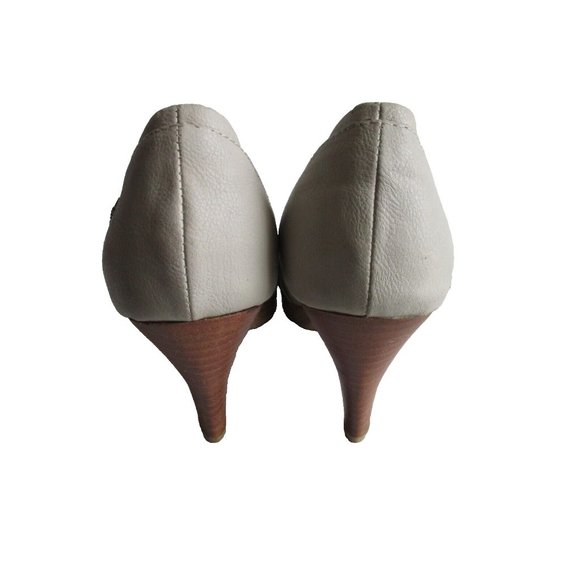 *HoyVoy Beige Taupe Leather Pumps Peep Toe Twisted Knot Vamp Stacked Heel - EU40 - Picture 4 of 10